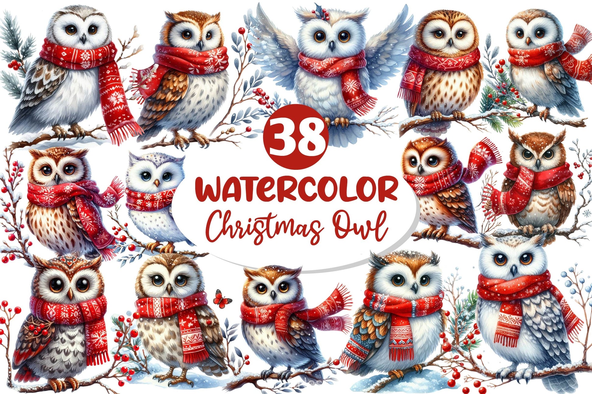 Christmas Owl Clipart Bundle 4 - CraftNest - Digital Crafting and Art