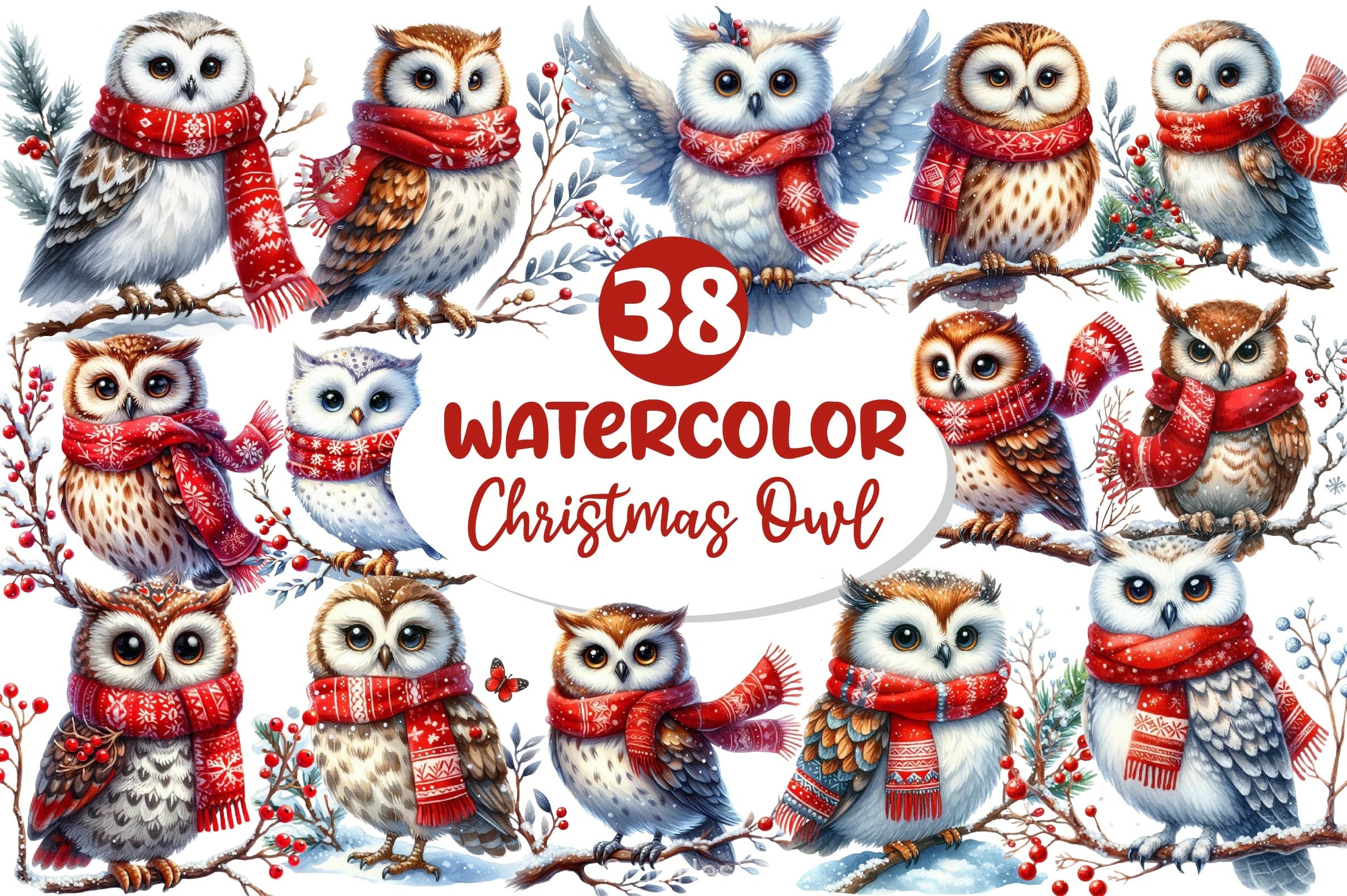 Christmas Owl Clipart Bundle 4 - CraftNest - Digital Crafting and Art