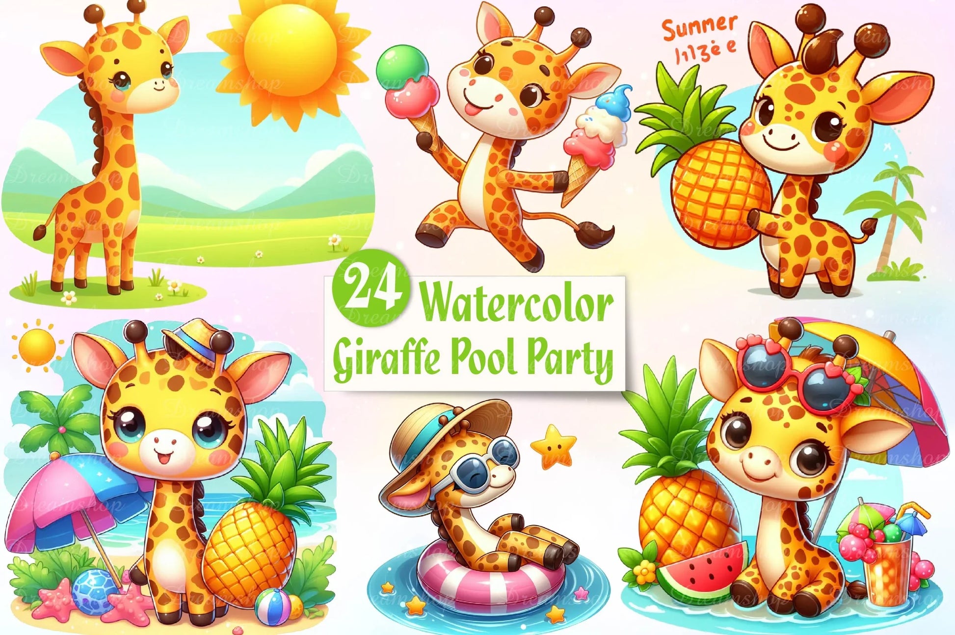 Funny Giraffe In Pool Party Clipart Bundle - CraftNest - Digital Crafting and Art