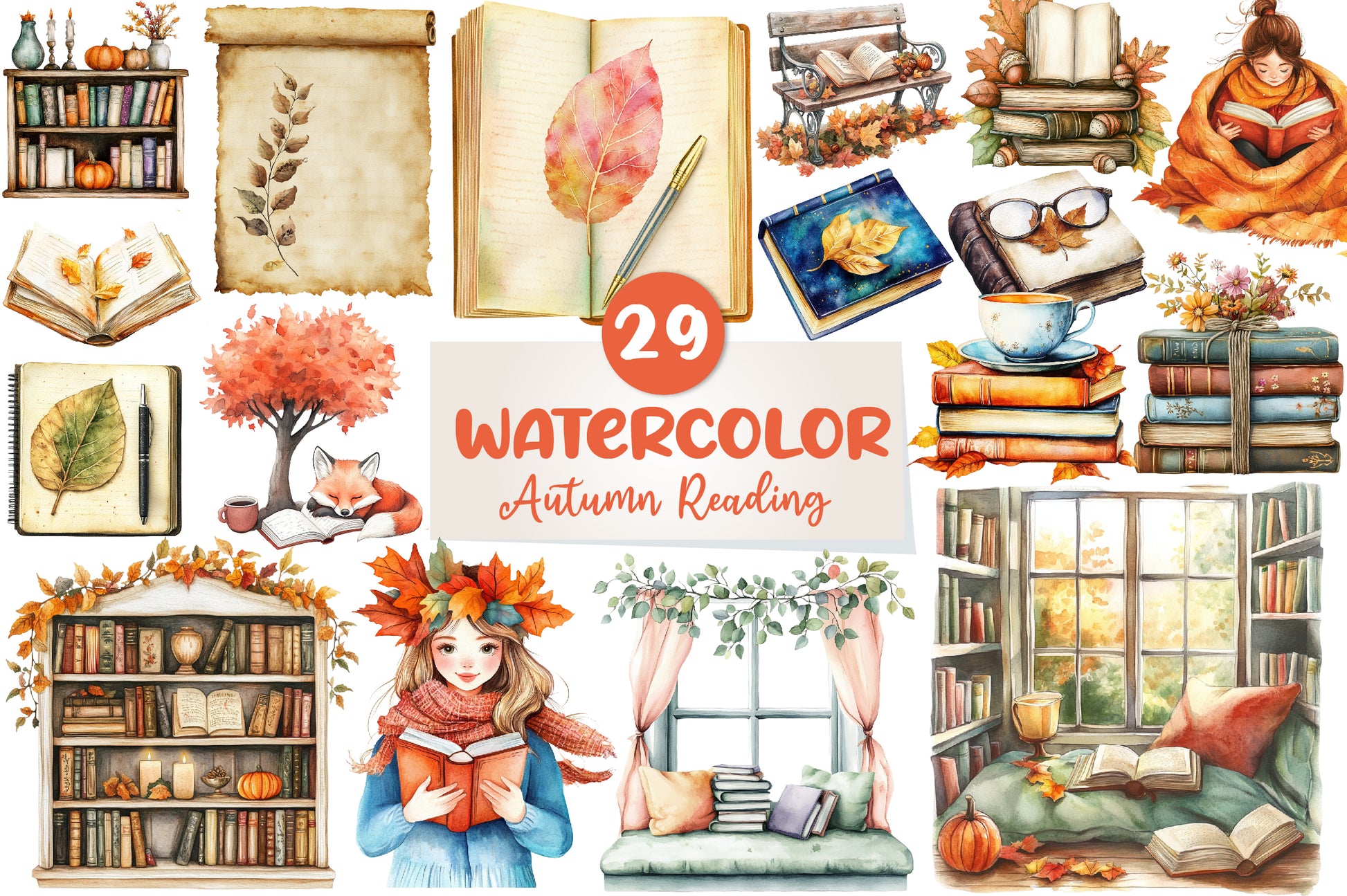 Autumn Reading Clipart Bundle - CraftNest - Digital Crafting and Art