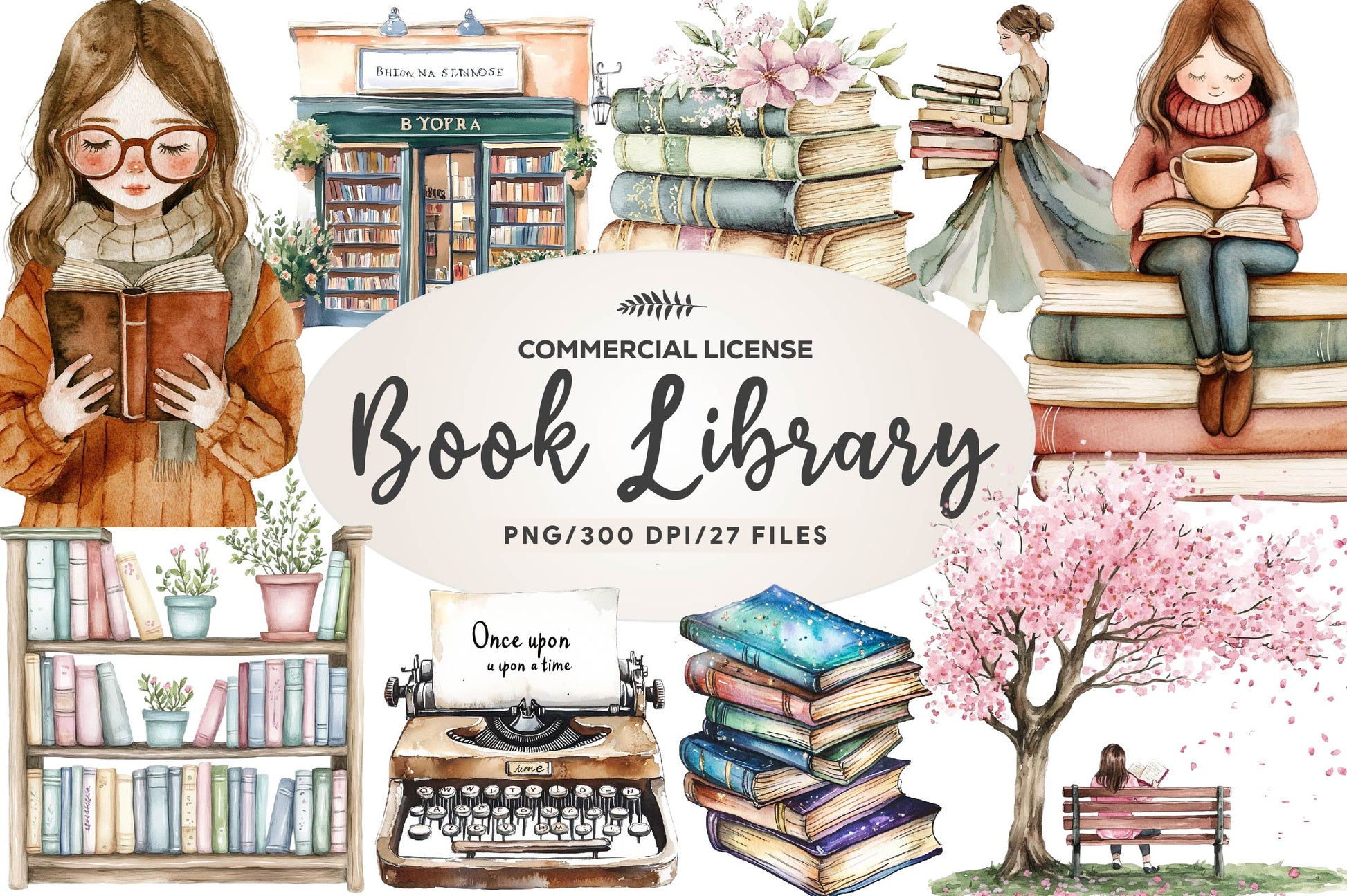Book Girl And Library Clipart Bundle - CraftNest - Digital Crafting and Art