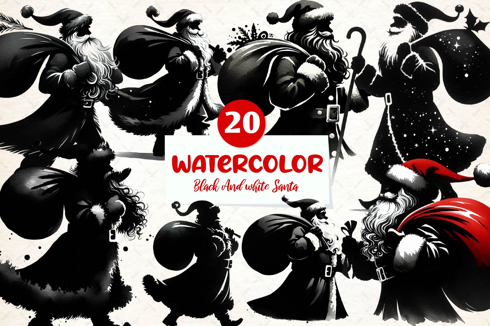 Black And White Santa Clipart Bundle - CraftNest - Digital Crafting and Art
