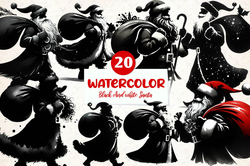 Black And White Santa Clipart Bundle - CraftNest - Digital Crafting and Art