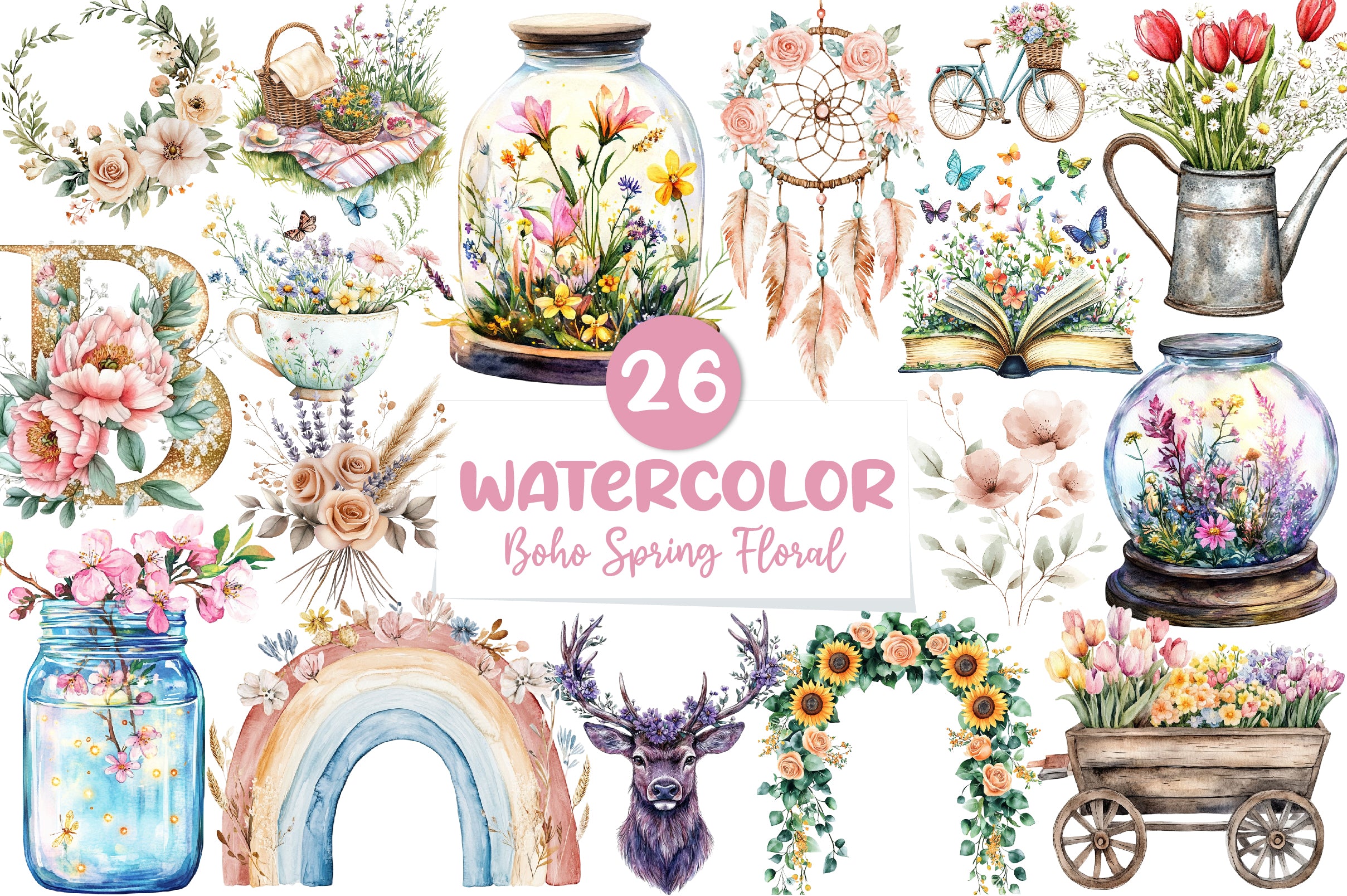 Boho Spring Floral Clipart Bundle - CraftNest - Digital Crafting and Art