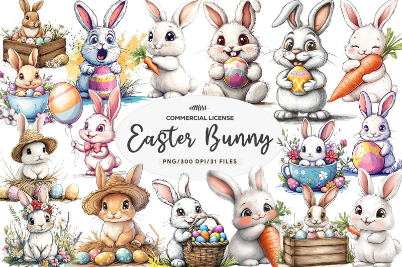 Cute Easter Bunny Clipart Bundle 3 - CraftNest - Digital Crafting and Art