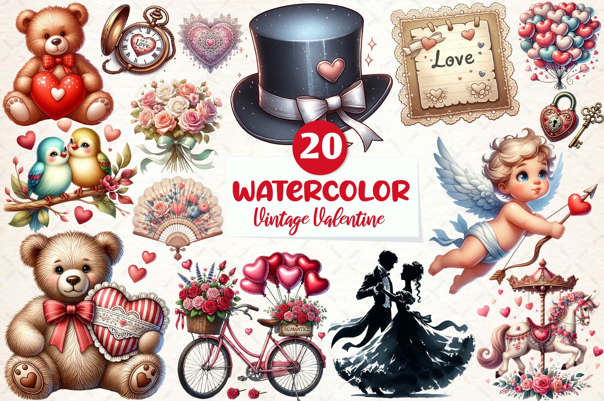 Vintage Valentine Clipart Bundle - CraftNest - Digital Crafting and Art