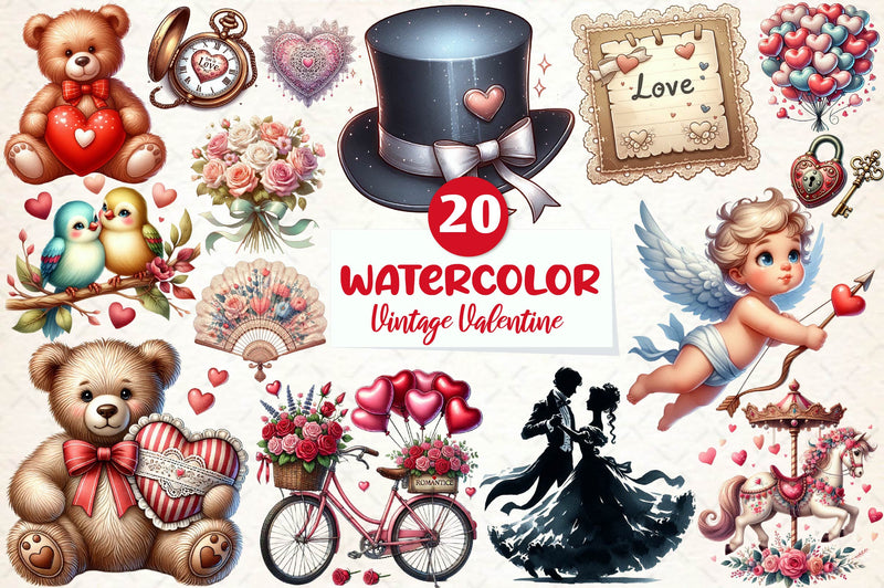 Vintage Valentine Clipart Bundle - CraftNest - Digital Crafting and Art