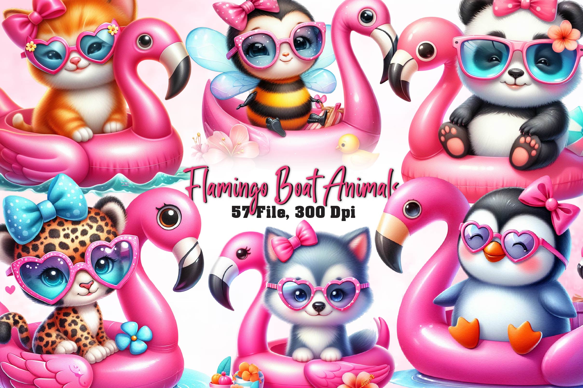 Flamingo Boat Animals Clipart Bundle 1 - CraftNest - Digital Crafting and Art
