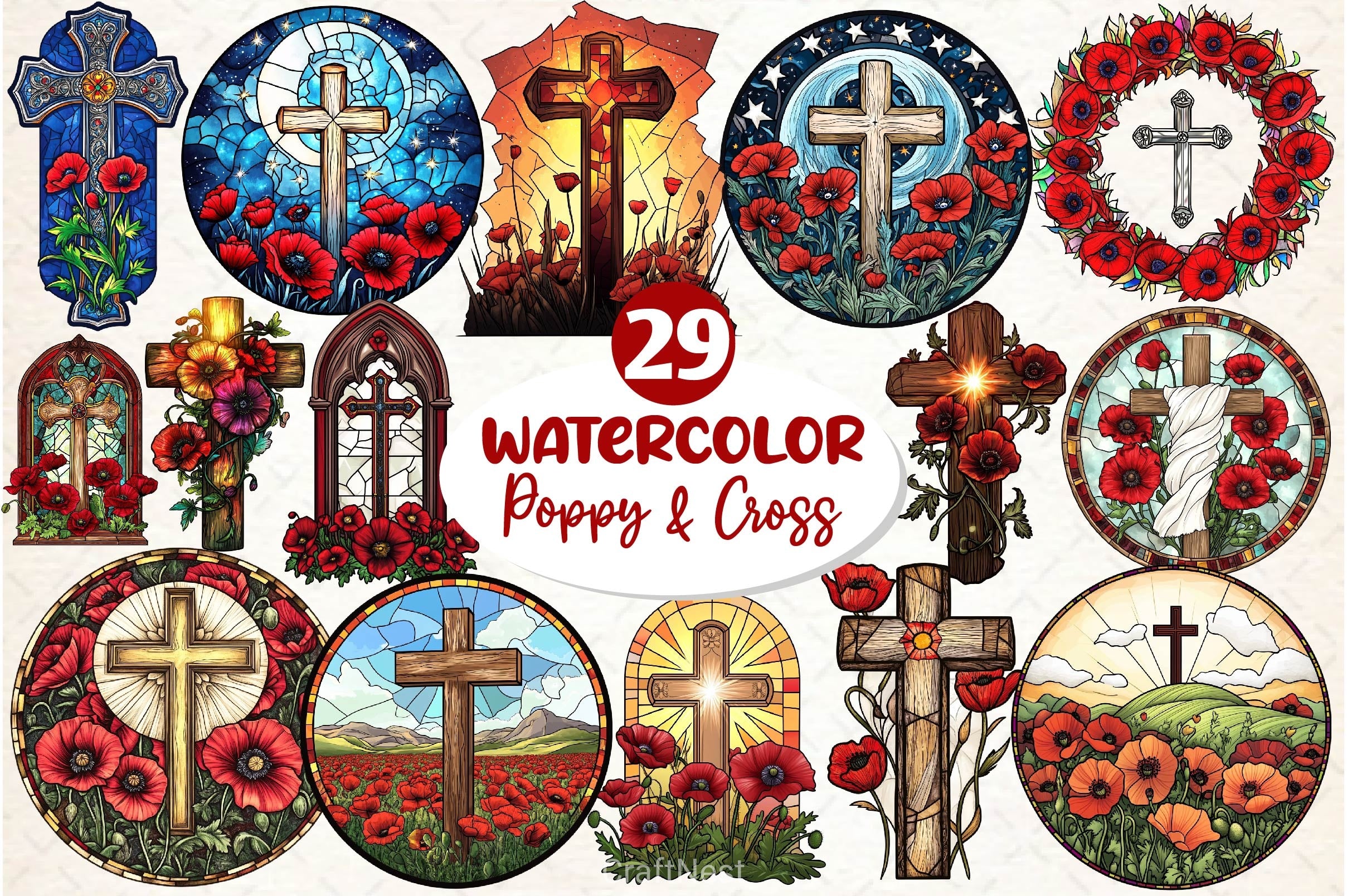 Poppy & Cross Faux Stained Glass Clipart Bundle - CraftNest - Digital Crafting and Art