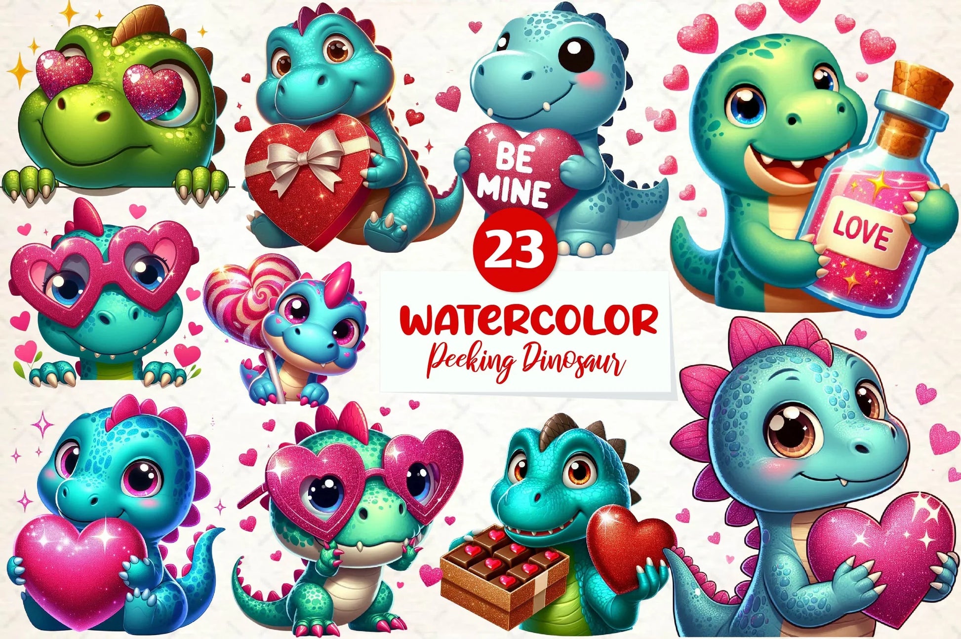 Peeking Dinosaur Valentine's Day Clipart Bundle - CraftNest - Digital Crafting and Art