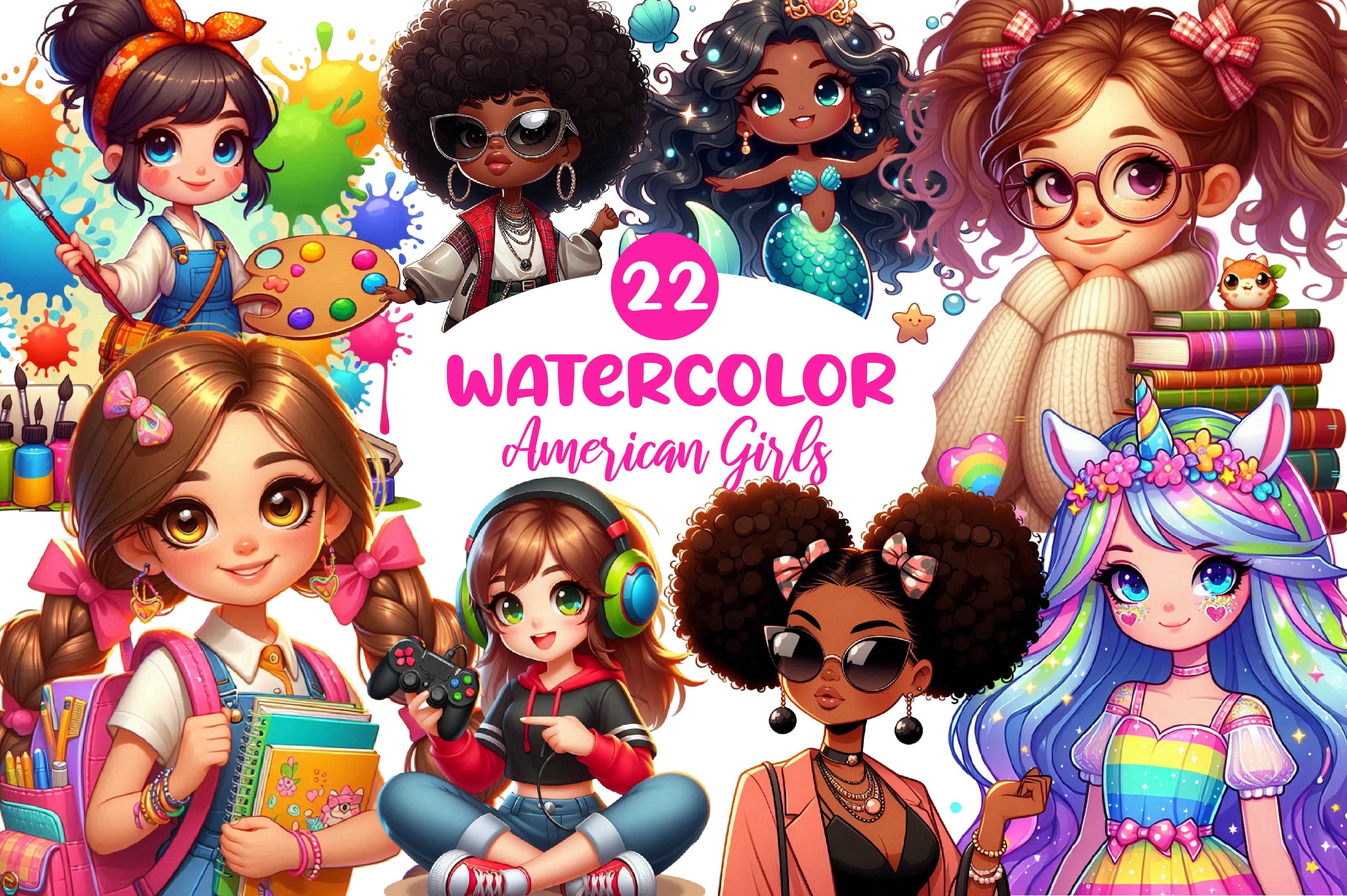 African American Girls Clipart Bundle - CraftNest - Digital Crafting and Art