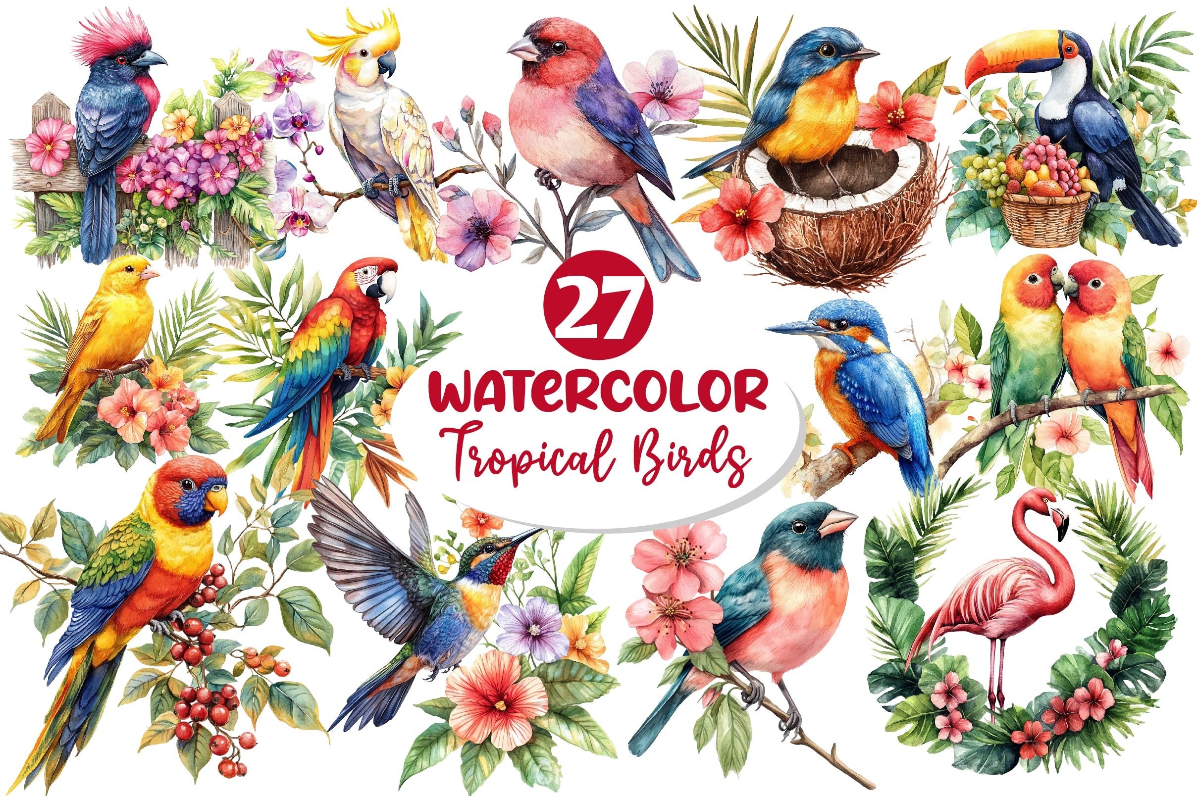 Tropical Birds Garden Clipart Bundle - CraftNest - Digital Crafting and Art