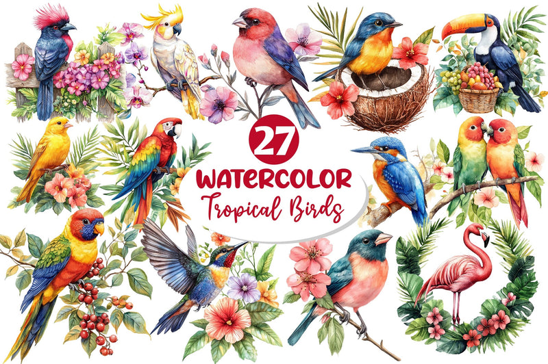 Tropical Birds Garden Clipart Bundle - CraftNest - Digital Crafting and Art