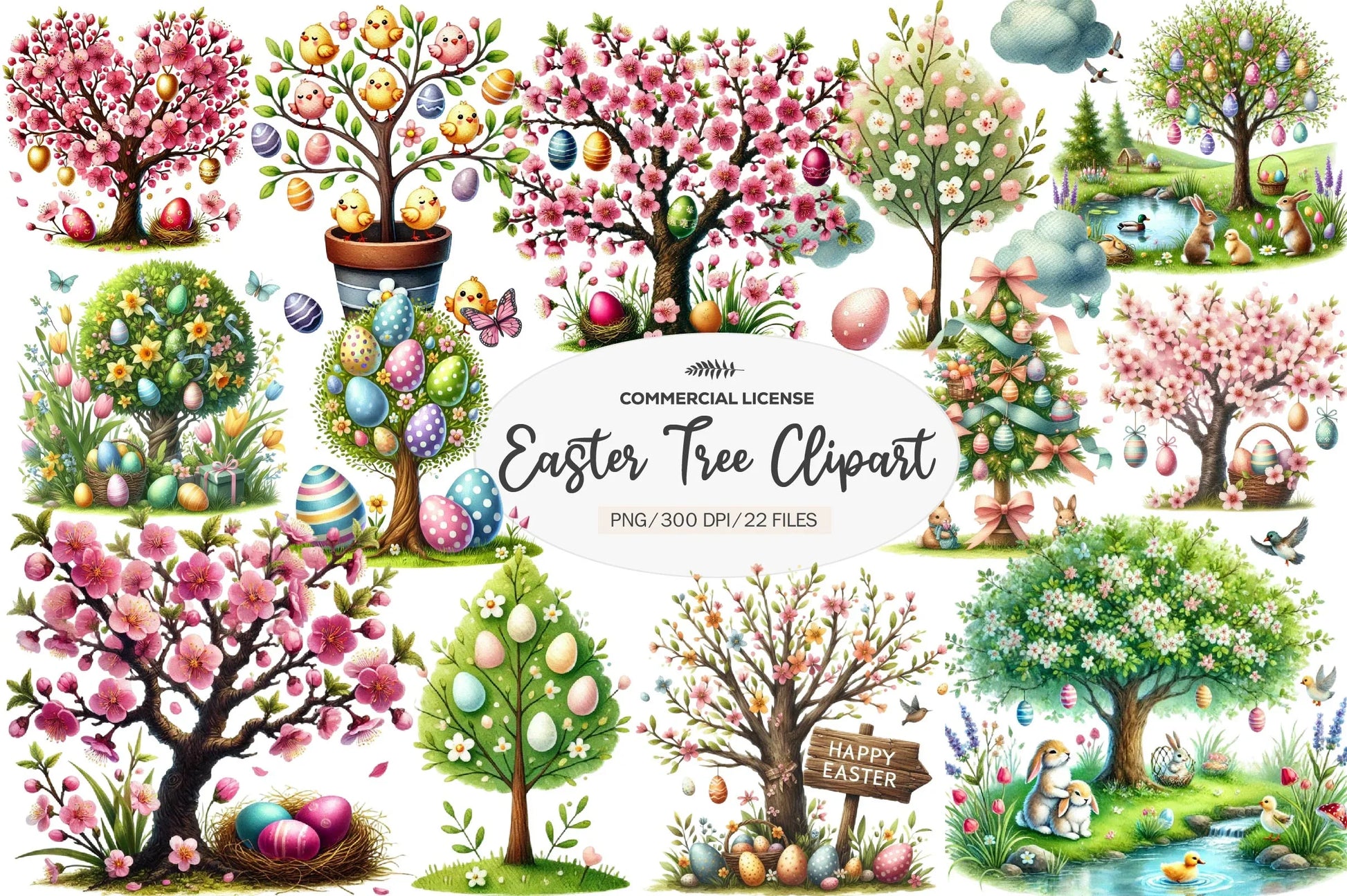 Easter Tree Clipart Bundle - CraftNest - Digital Crafting and Art