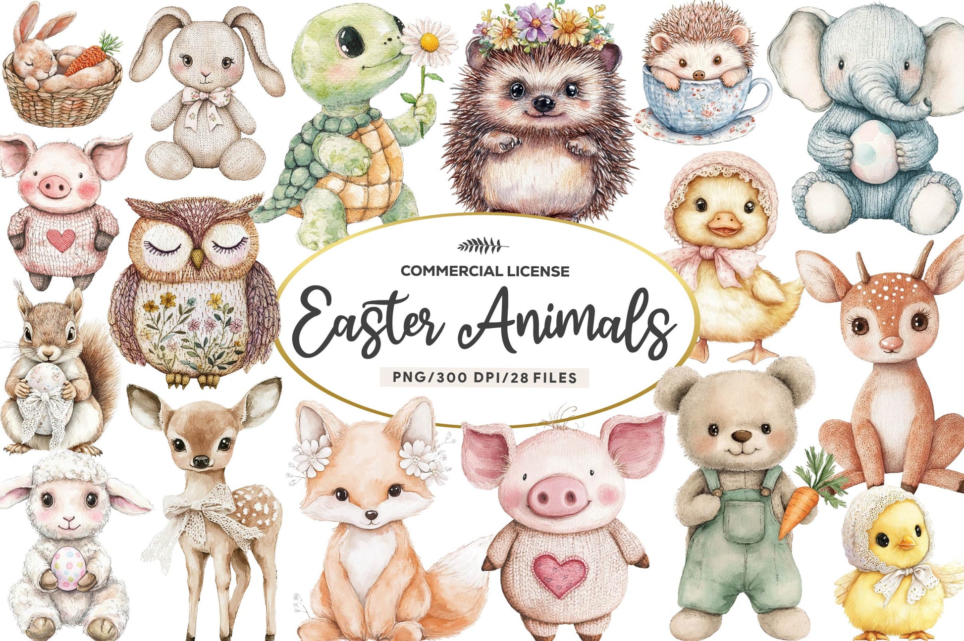 Vintage Knitted Plush Easter Baby Animals Clipart Bundle - CraftNest - Digital Crafting and Art