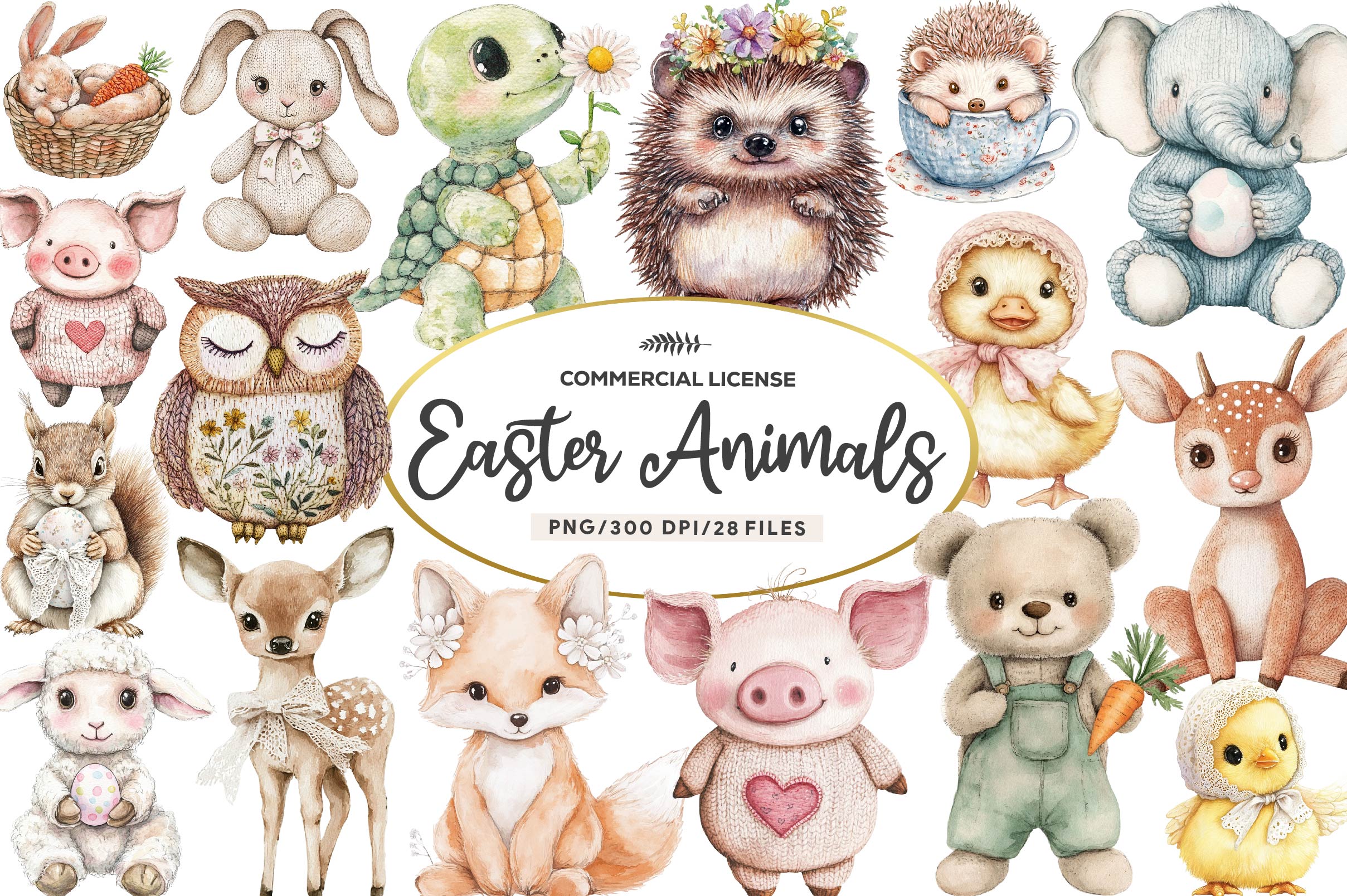 Vintage Knitted Plush Easter Baby Animals Clipart Bundle - CraftNest - Digital Crafting and Art