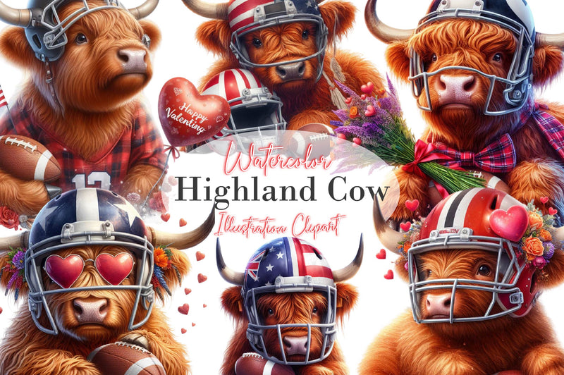 American Football Highland Cow Clipart Bundle - CraftNest - Digital Crafting and Art