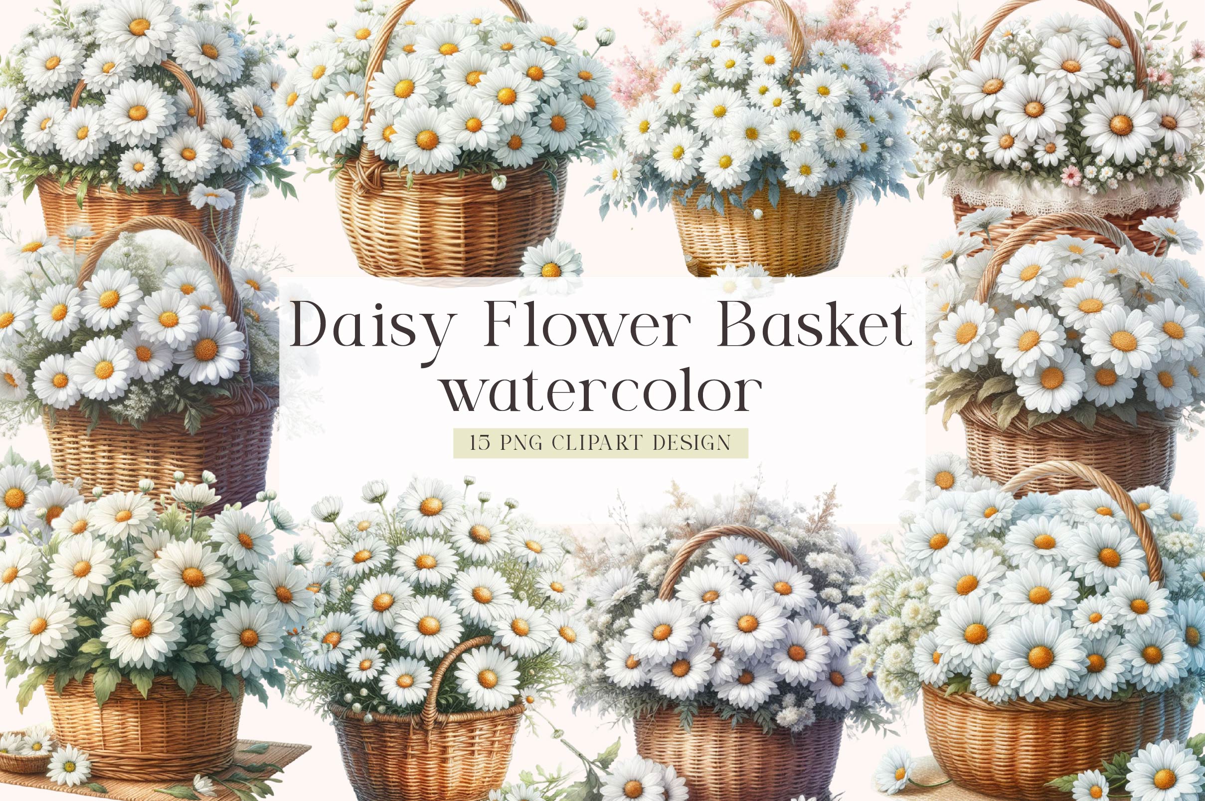 Spring Daisy Basket Clipart Bundle - CraftNest - Digital Crafting and Art