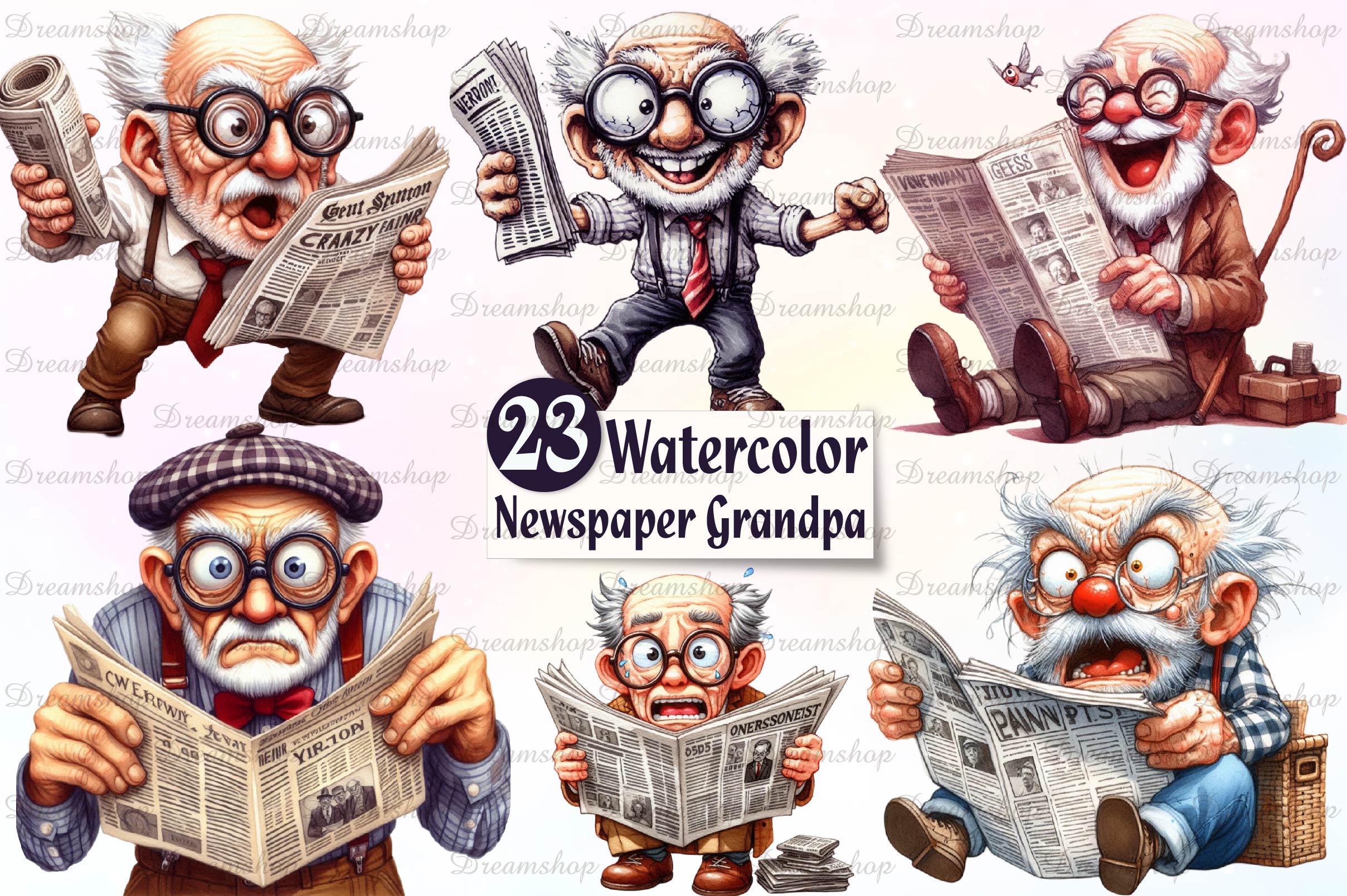 Funny Newspaper Grandpa Clipart Bundle - CraftNest - Digital Crafting and Art