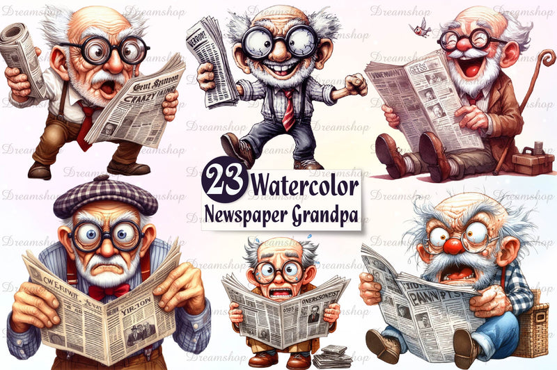 Funny Newspaper Grandpa Clipart Bundle - CraftNest - Digital Crafting and Art