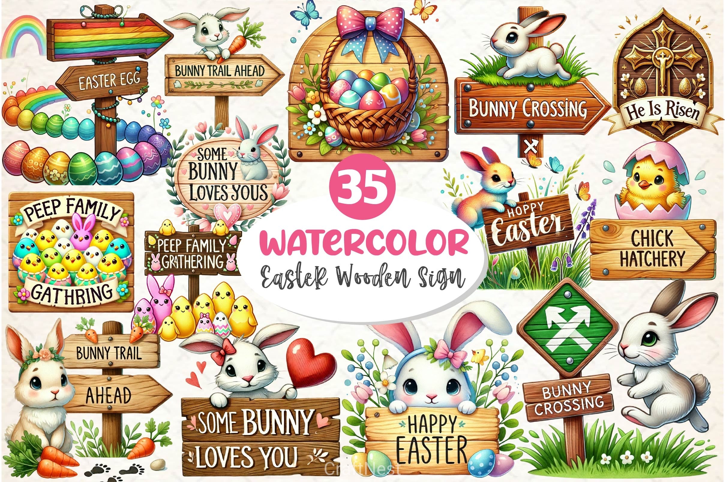 Easter Wooden Sign Clipart Bundle 2 - CraftNest - Digital Crafting and Art