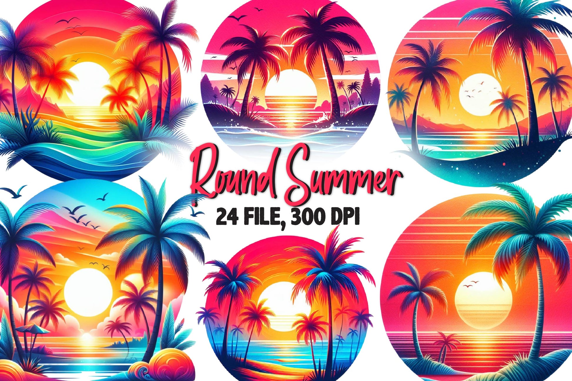 Retro Round Summer Clipart Bundle - CraftNest - Digital Crafting and Art