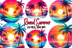 Retro Round Summer Clipart Bundle - CraftNest - Digital Crafting and Art
