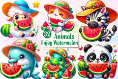 Summer Animals Enjoy Watermelon Clipart Bundle 2 - CraftNest - Digital Crafting and Art