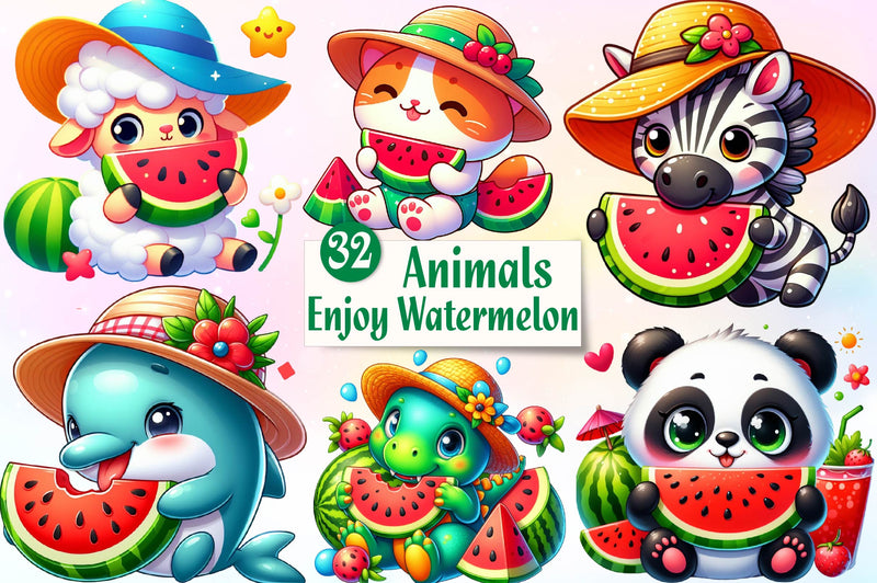 Summer Animals Enjoy Watermelon Clipart Bundle 2 - CraftNest - Digital Crafting and Art