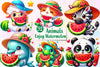 Summer Animals Enjoy Watermelon Clipart Bundle 2