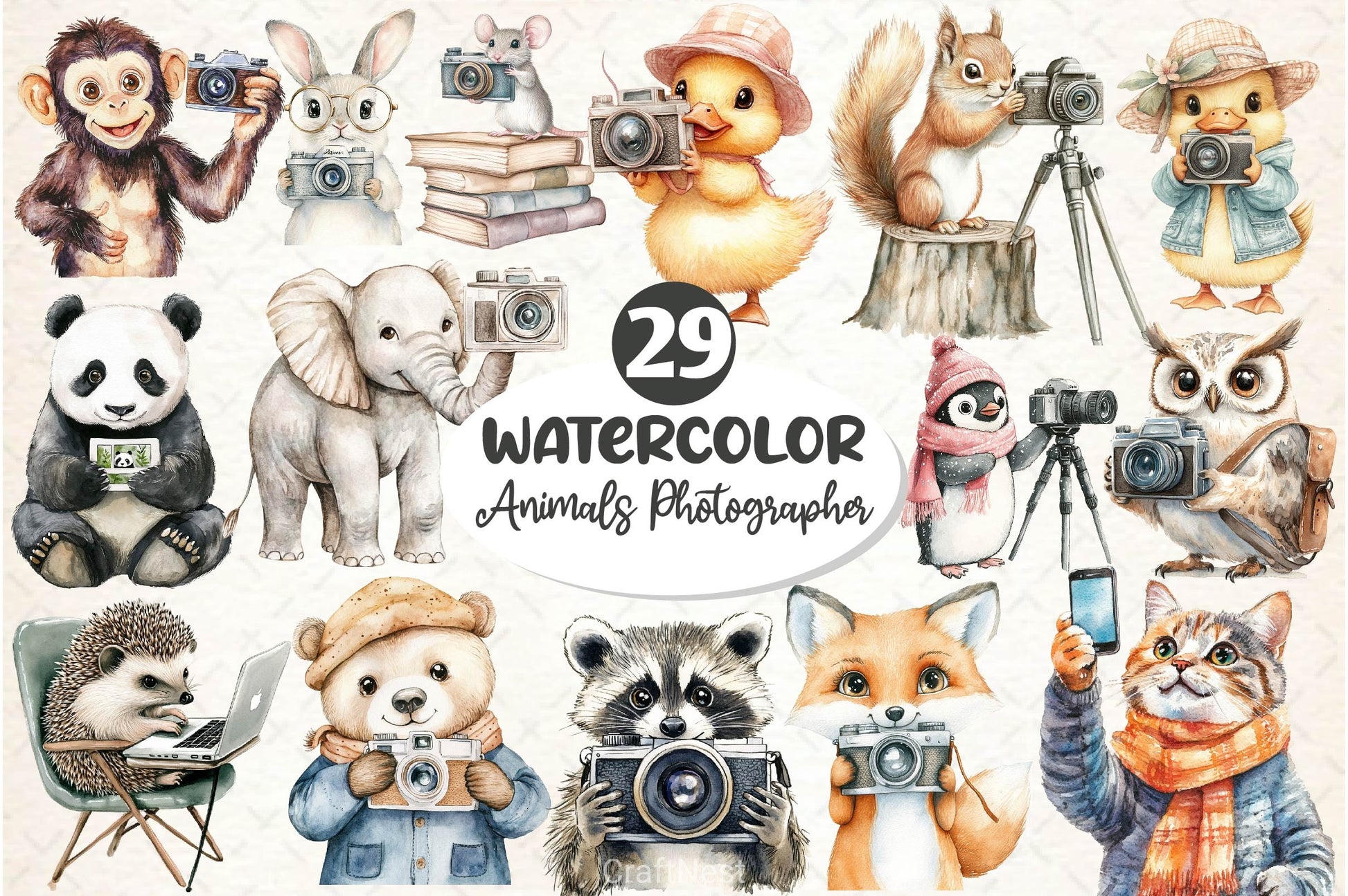 Cute Animals Photographer Clipart Bundle 2 - CraftNest - Digital Crafting and Art