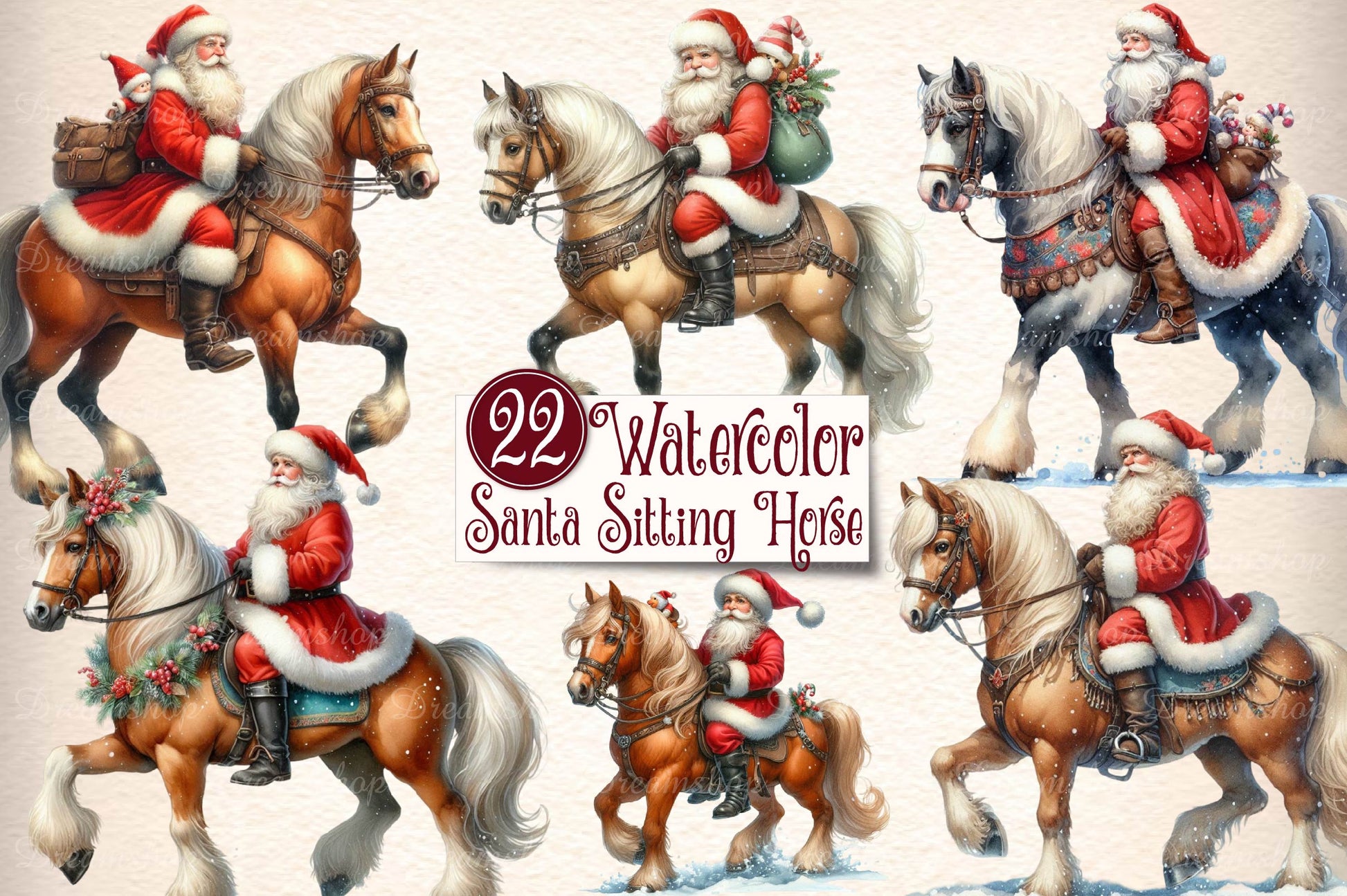 Western Santa Sitting Horse Clipart Bundle - CraftNest - Digital Crafting and Art