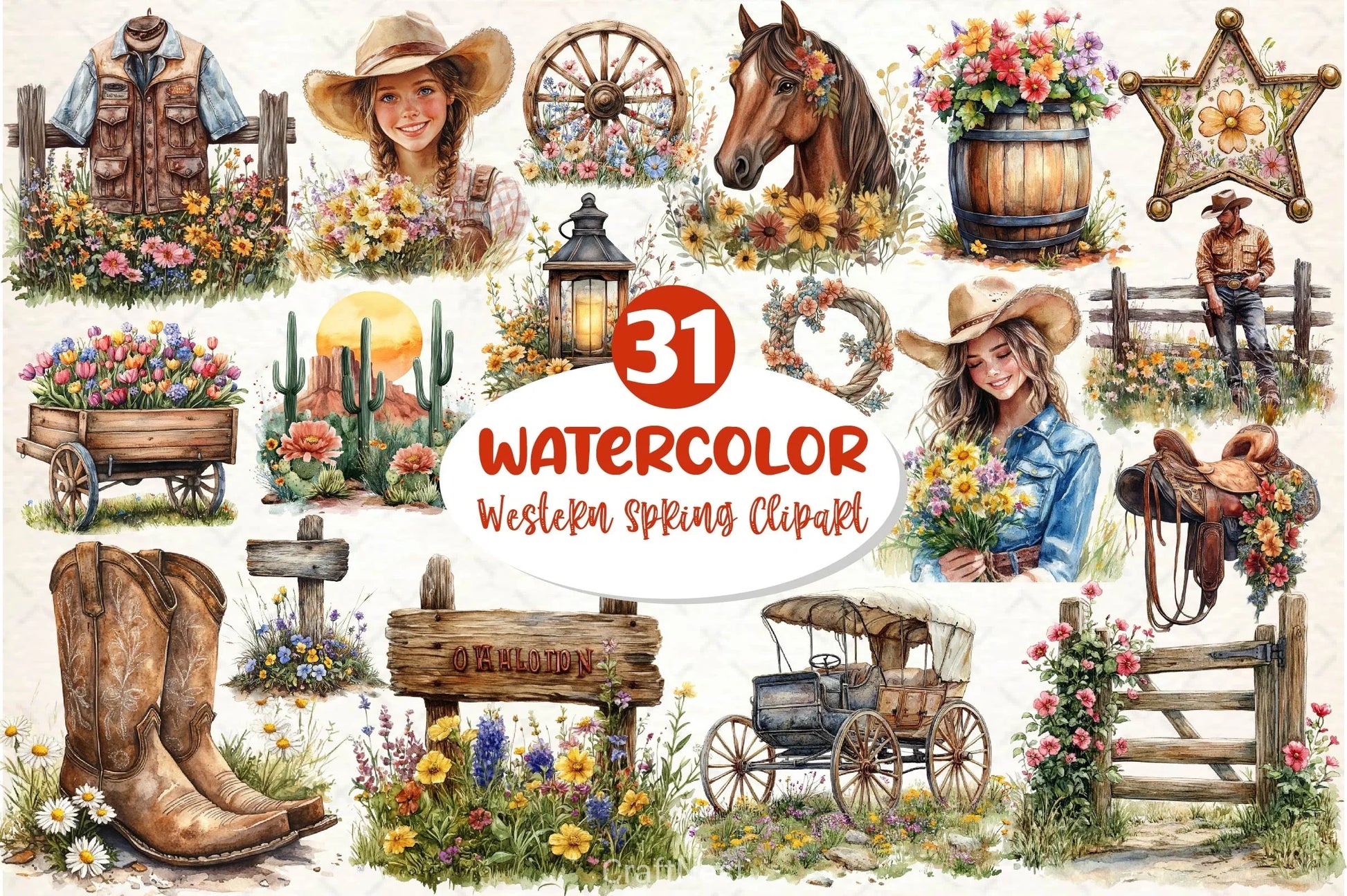 Western Spring Clipart Bundle 5 - CraftNest - Digital Crafting and Art