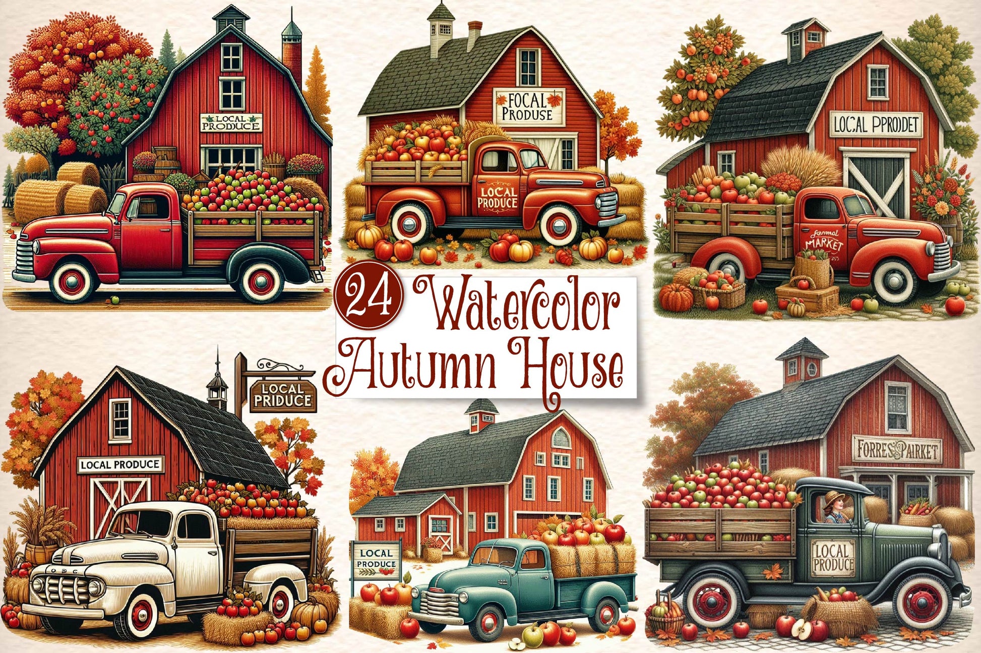 Vintage Autumn House Clipart Bundle - CraftNest - Digital Crafting and Art