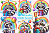Cute Birthday Raccoons Set Clipart Bundle