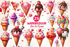 Valentine Love Ice Cream Cone Clipart Bundle - CraftNest - Digital Crafting and Art
