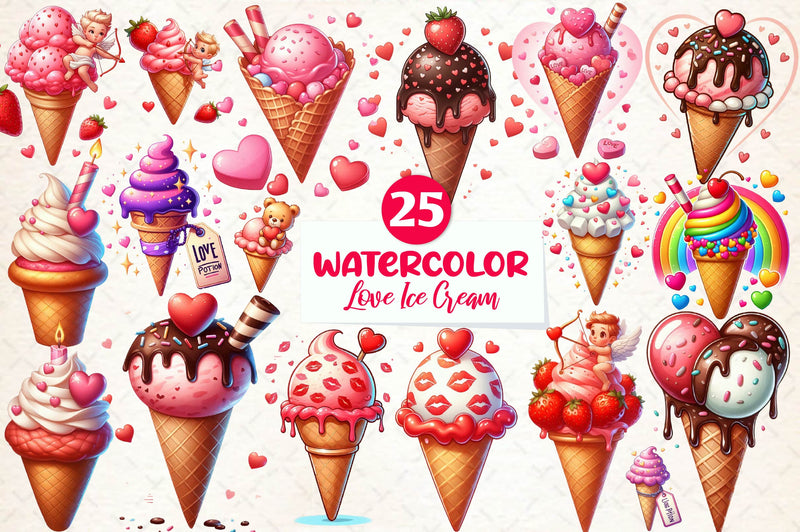 Valentine Love Ice Cream Cone Clipart Bundle - CraftNest - Digital Crafting and Art