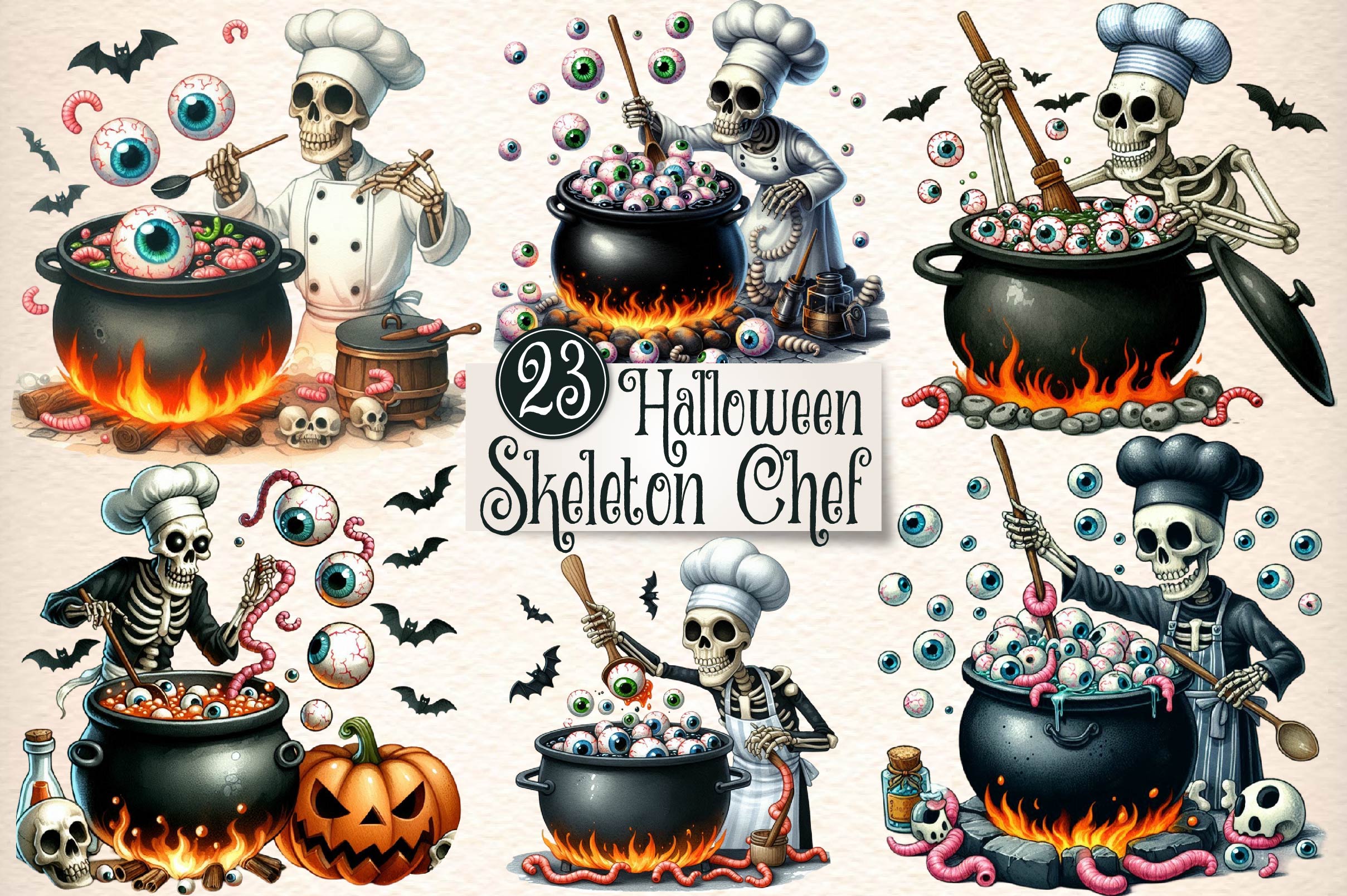 Funny Halloween Skeleton Chef Clipart Bundle - CraftNest - Digital Crafting and Art