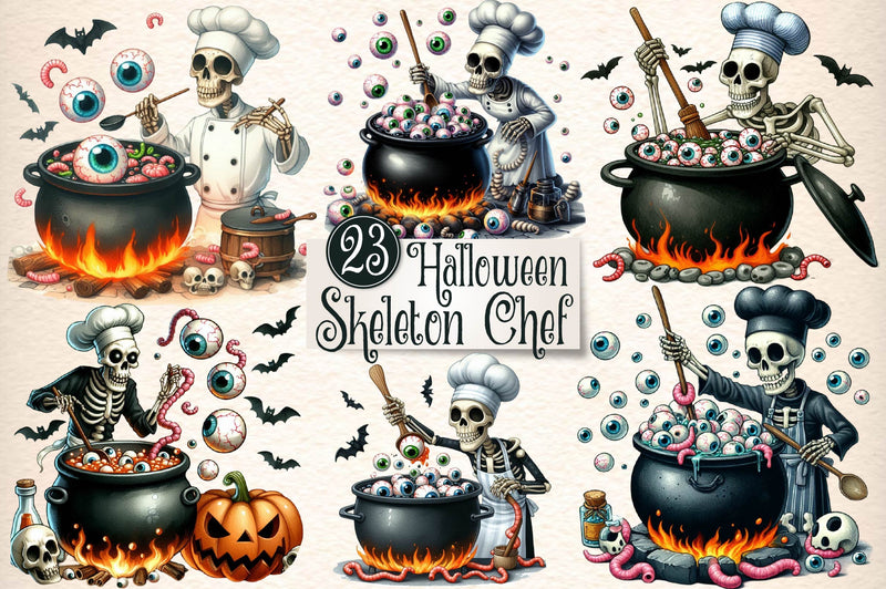 Funny Halloween Skeleton Chef Clipart Bundle - CraftNest - Digital Crafting and Art