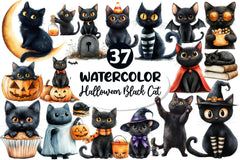 Halloween Whimsical Black Cat Clipart Bundle - CraftNest - Digital Crafting and Art