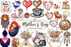 Hand Drawn Mothers Day Illustrations Clipart Bundle - CraftNest - Digital Crafting and Art