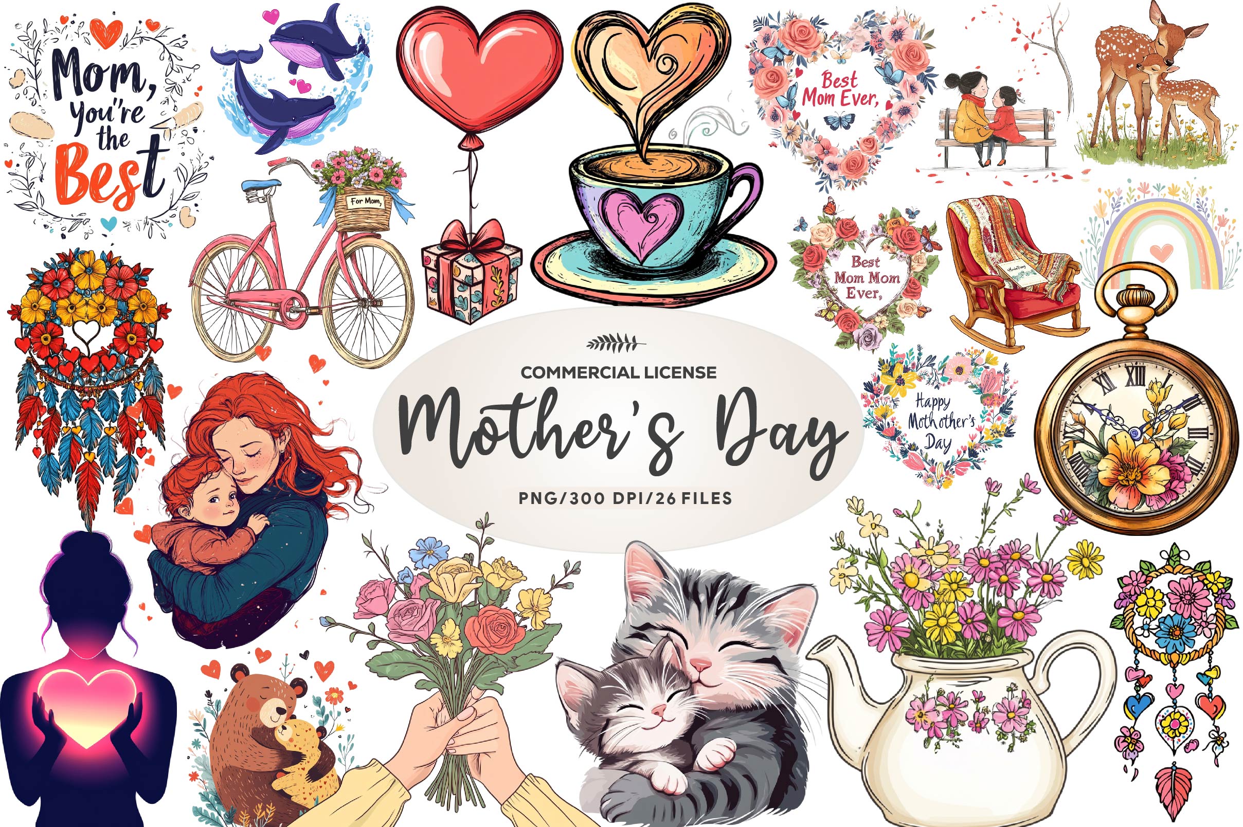 Hand Drawn Mothers Day Illustrations Clipart Bundle - CraftNest - Digital Crafting and Art
