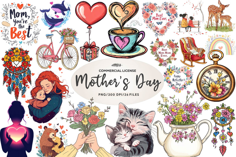 Hand Drawn Mothers Day Illustrations Clipart Bundle - CraftNest - Digital Crafting and Art