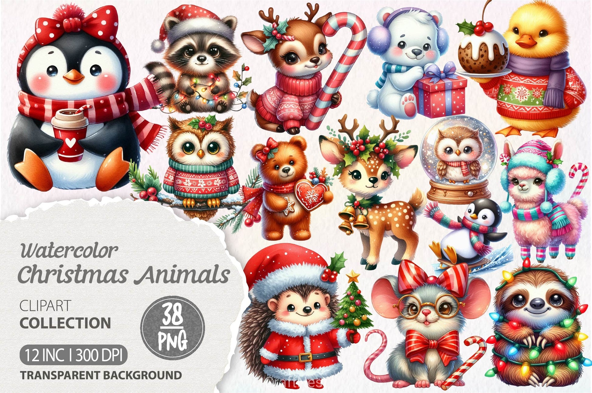 Christmas Cute Animals Clipart Bundle - CraftNest - Digital Crafting and Art
