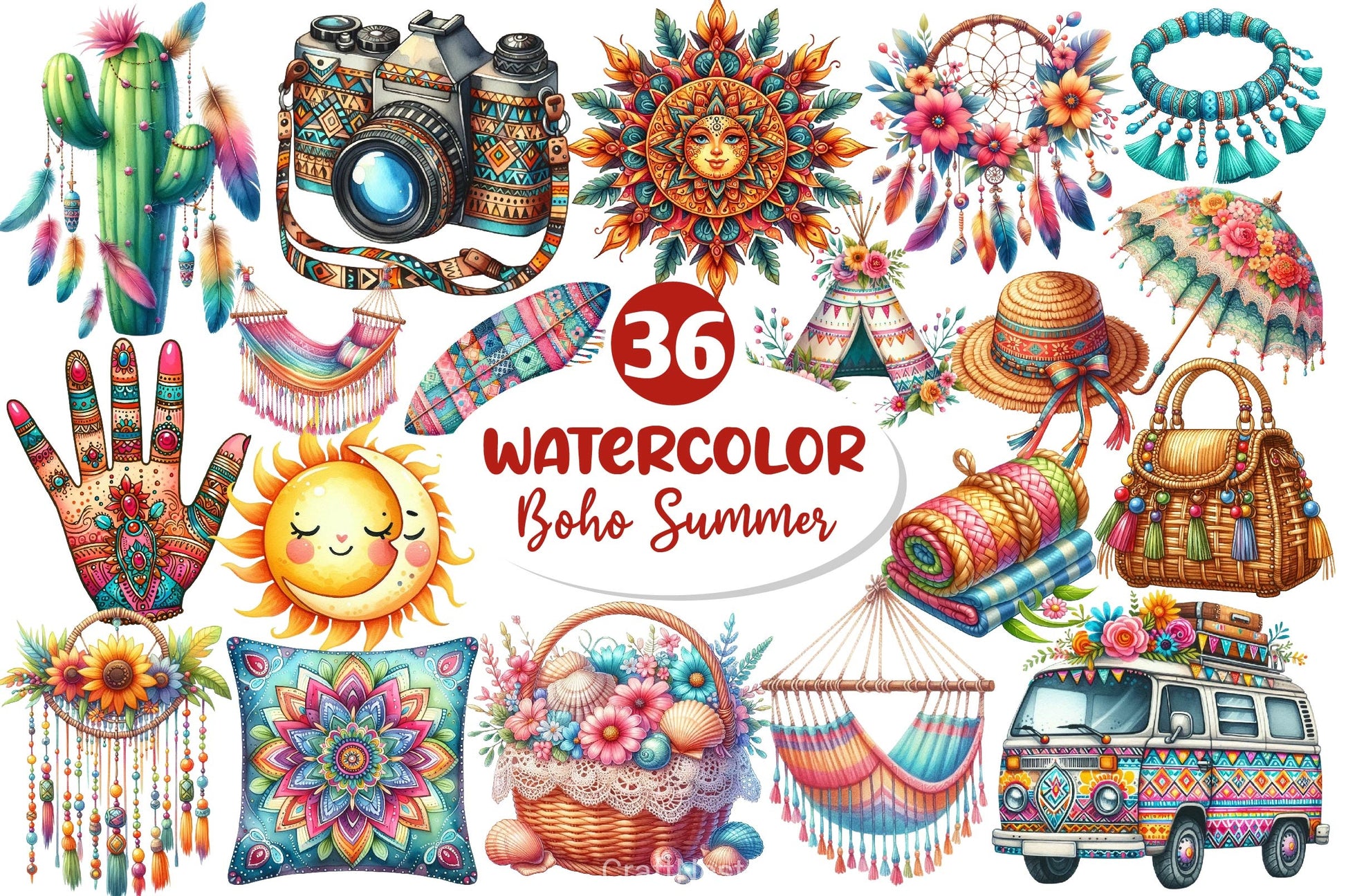 Boho Summer Clipart Bundle 5 - CraftNest - Digital Crafting and Art
