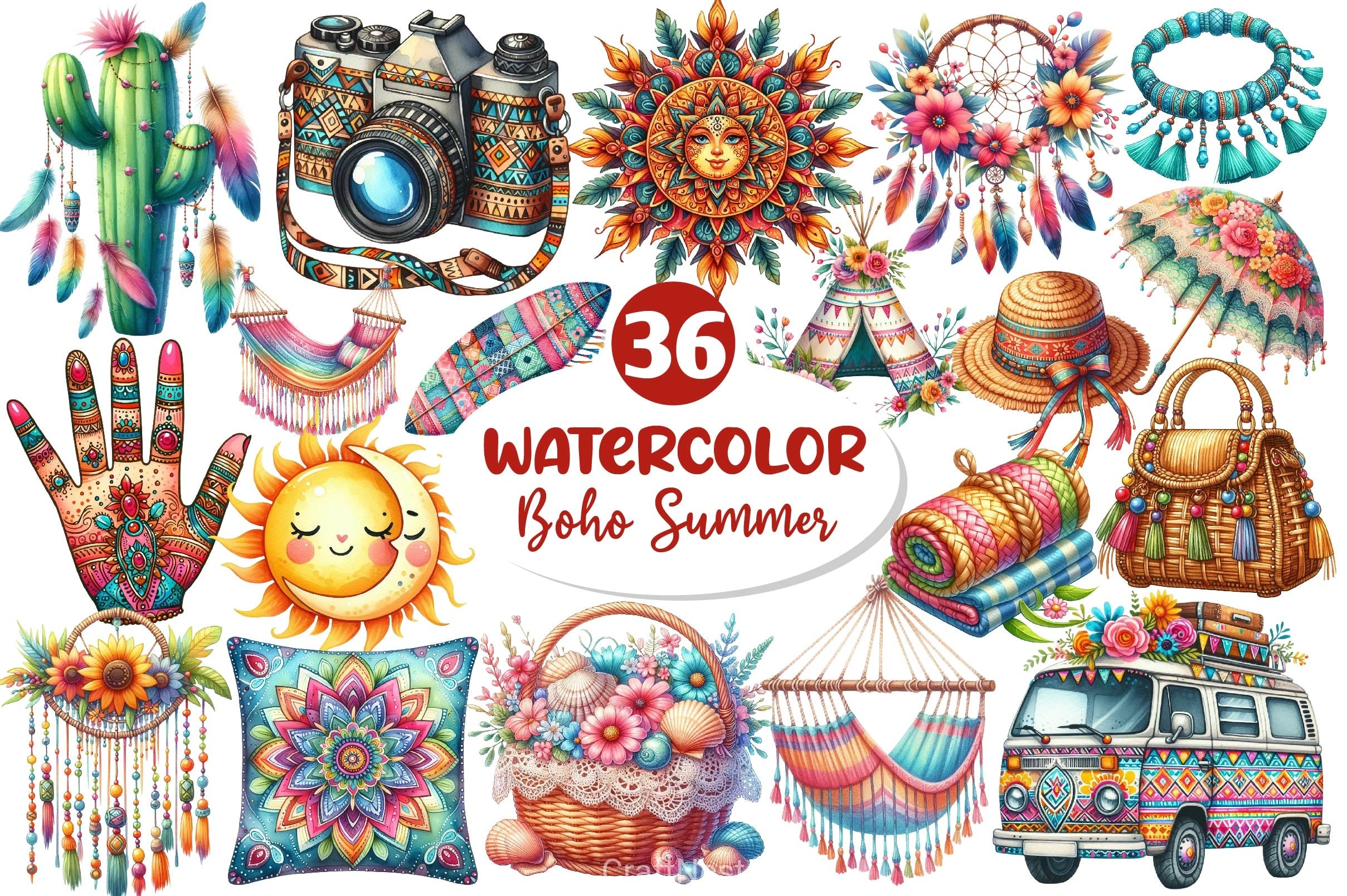 Boho Summer Clipart Bundle 5 - CraftNest - Digital Crafting and Art