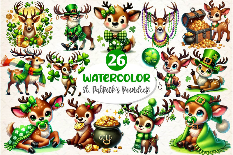 St Patricks Day Cute Reindeer Clipart Bundle 2 - CraftNest - Digital Crafting and Art