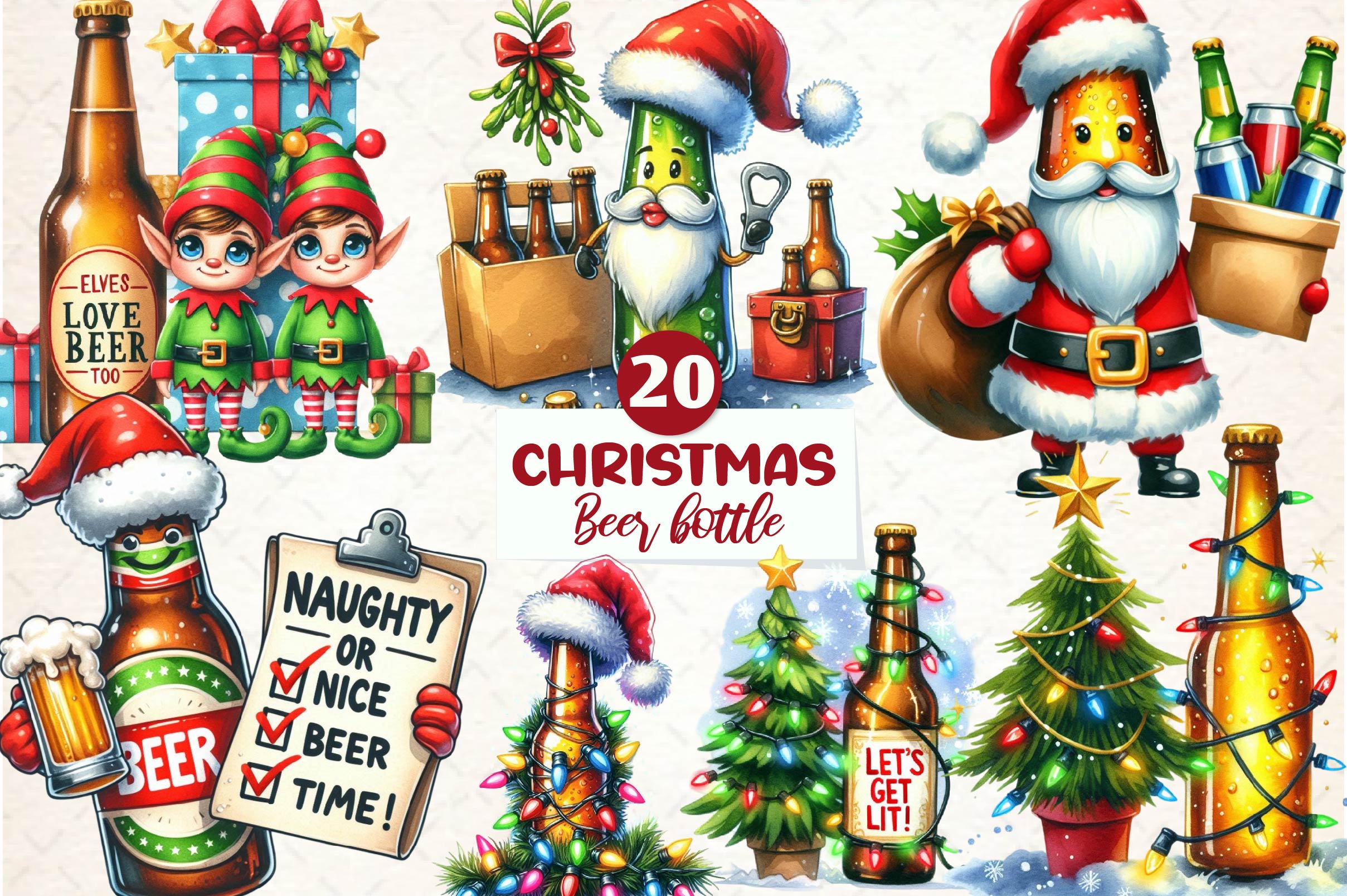 Funny Christmas Beer Bottle Clipart Bundle - CraftNest - Digital Crafting and Art