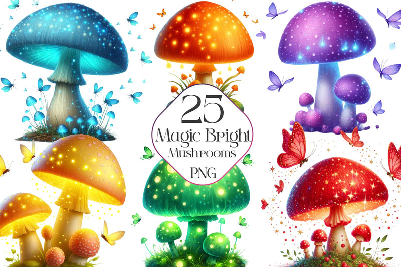 Magic Bright Mushrooms Clipart Bundle - CraftNest - Digital Crafting and Art