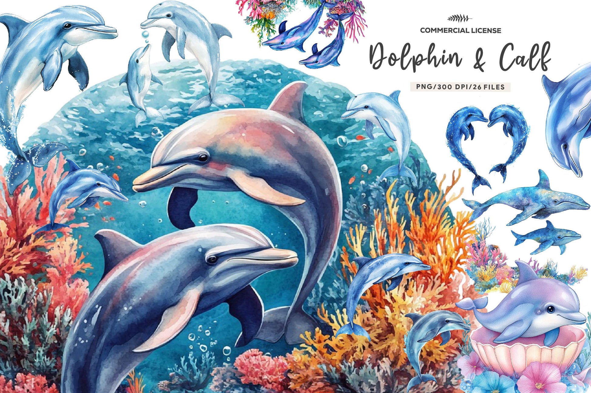 Dolphin & Calf Clipart Bundle - CraftNest - Digital Crafting and Art